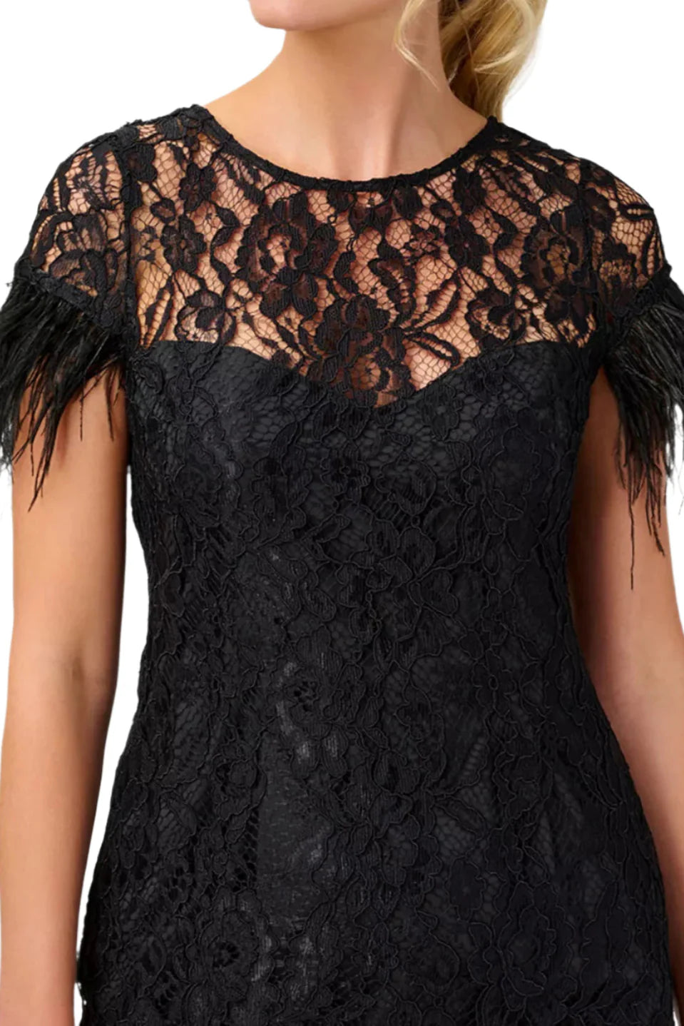 Lace Feather-Detail Cocktail Dress