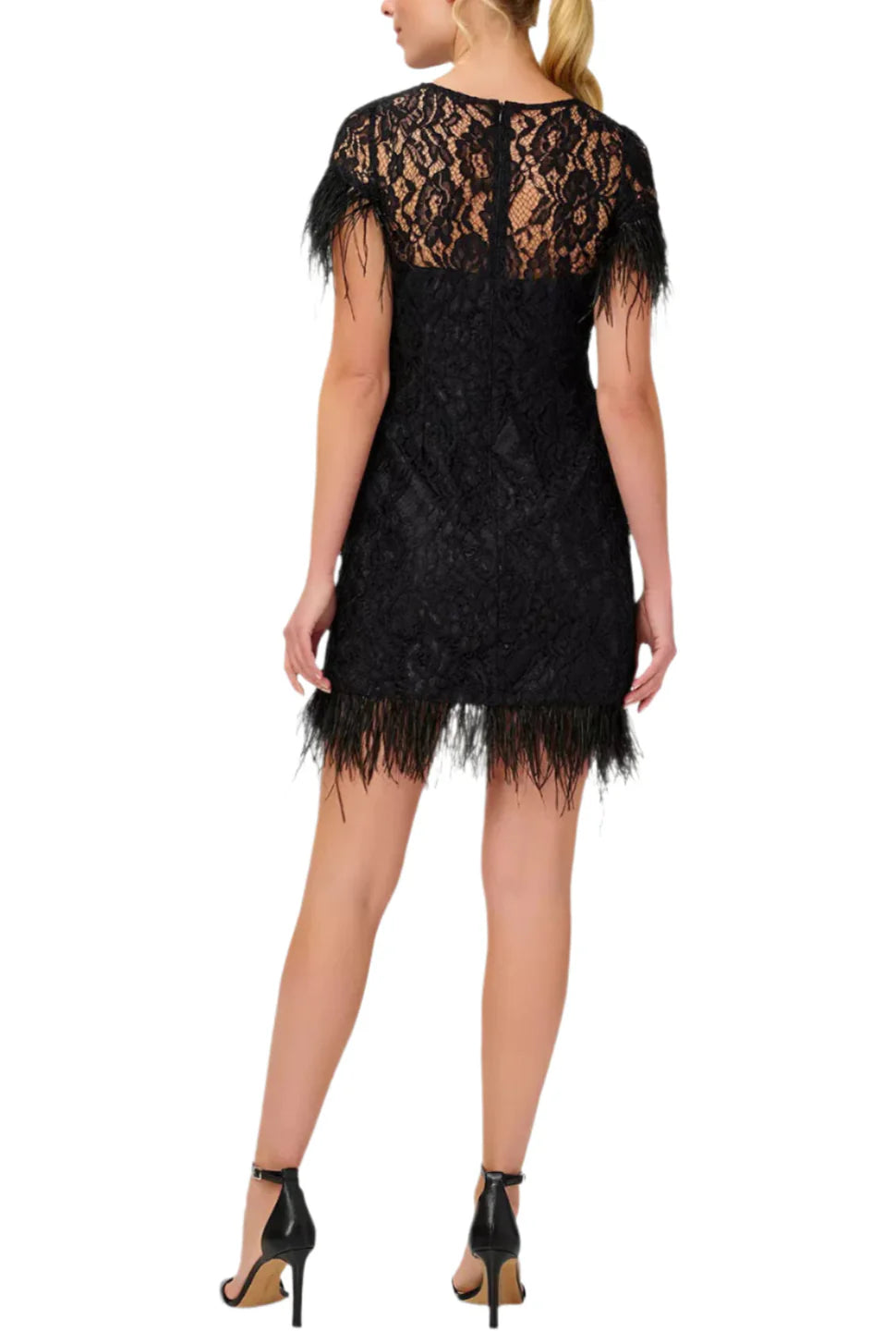 Lace Feather-Detail Cocktail Dress