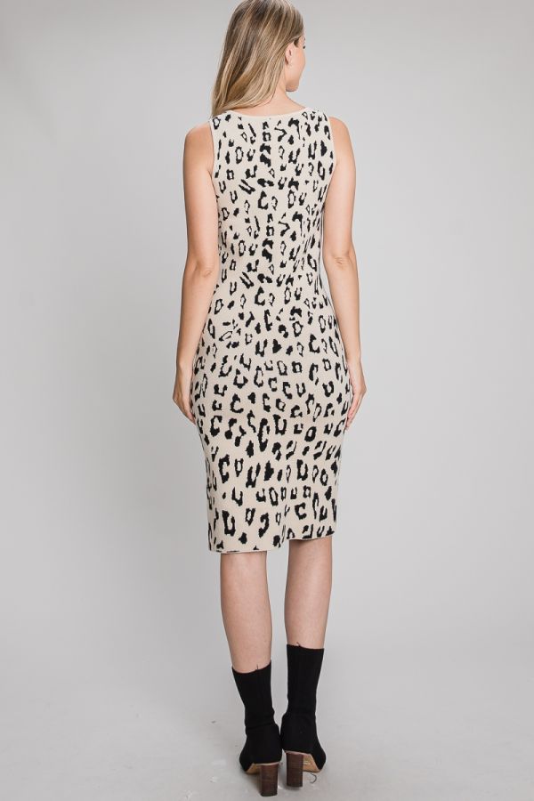 Animal Print Knit Midi Dress - Ivory/Black