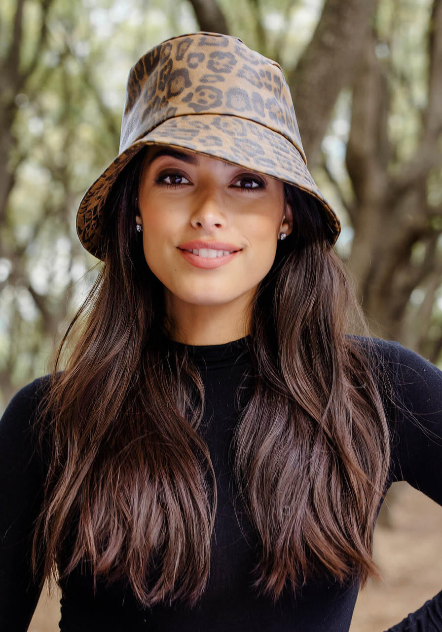 Leopard Print Bucket Hat (Faux Leather)