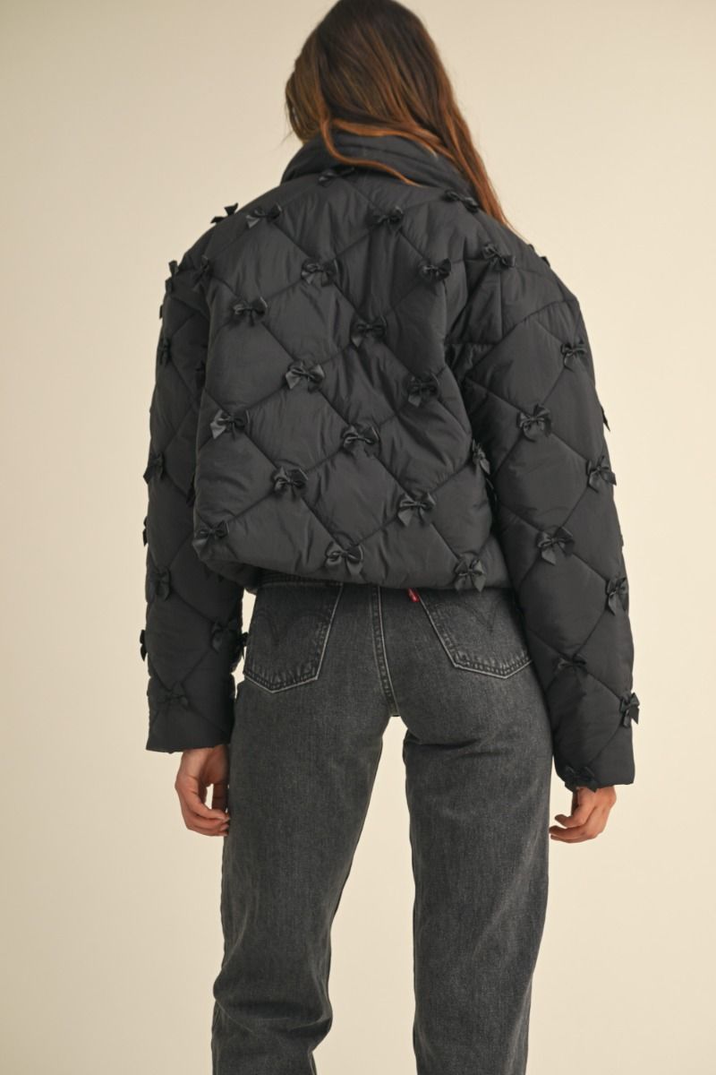 Quilted Padded Ribbon Bow Detail Jacket