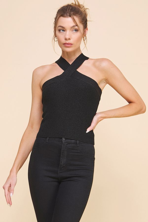 Bodycon Twist Halter Top - Black