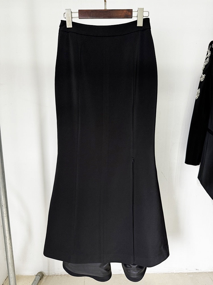 Hand-Embellished Beaded Suit Jacket with Slit Skirt