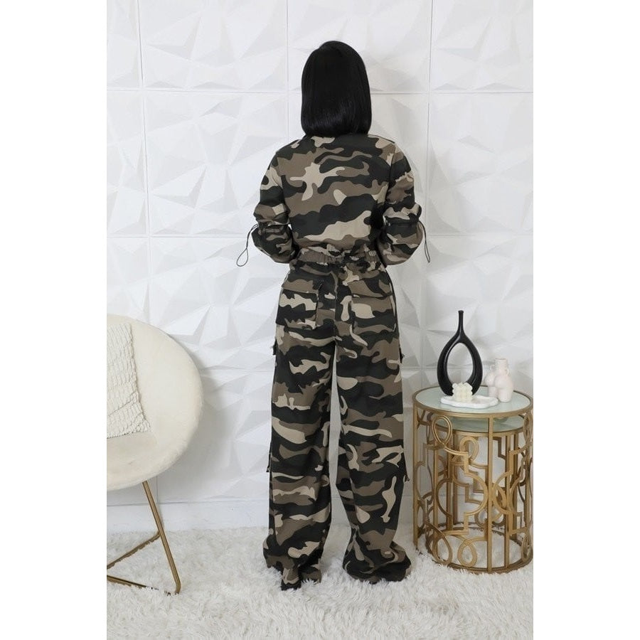 Camouflage Crop Top and Cargo Pant Set