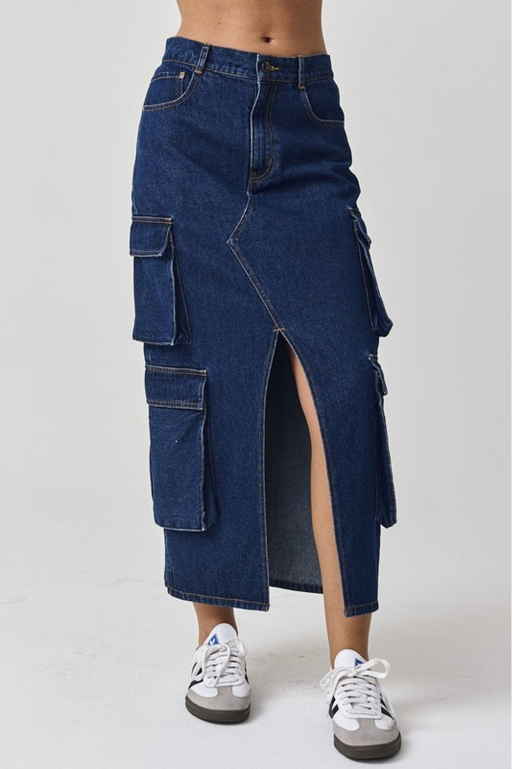 Claire Denim Cargo Midi Skirt