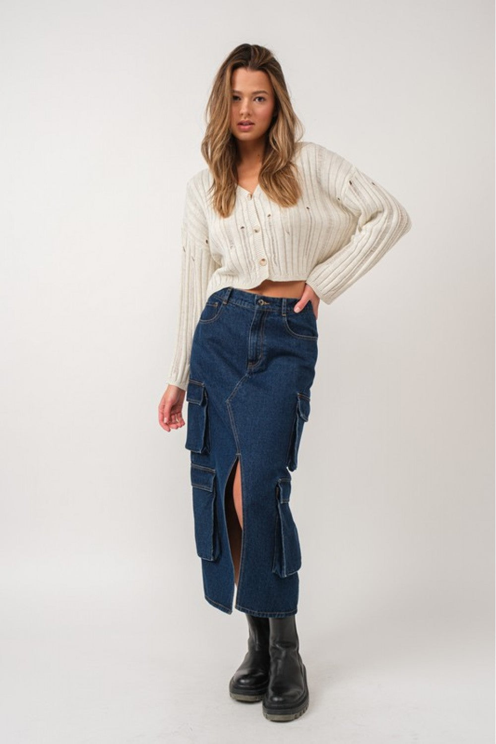 Claire Denim Cargo Midi Skirt