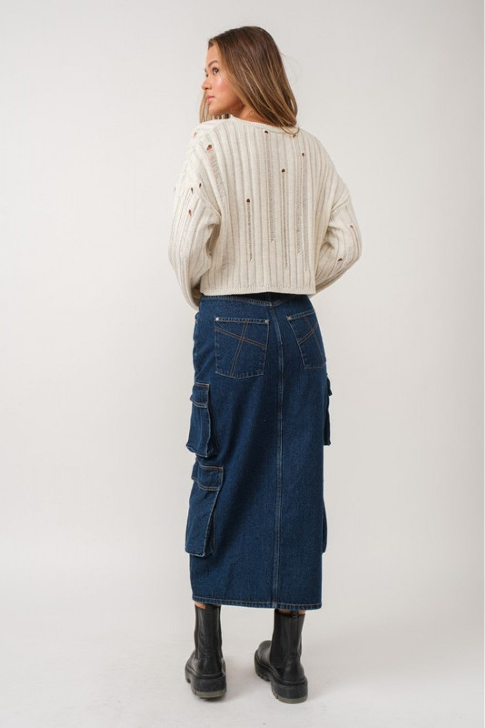 Claire Denim Cargo Midi Skirt