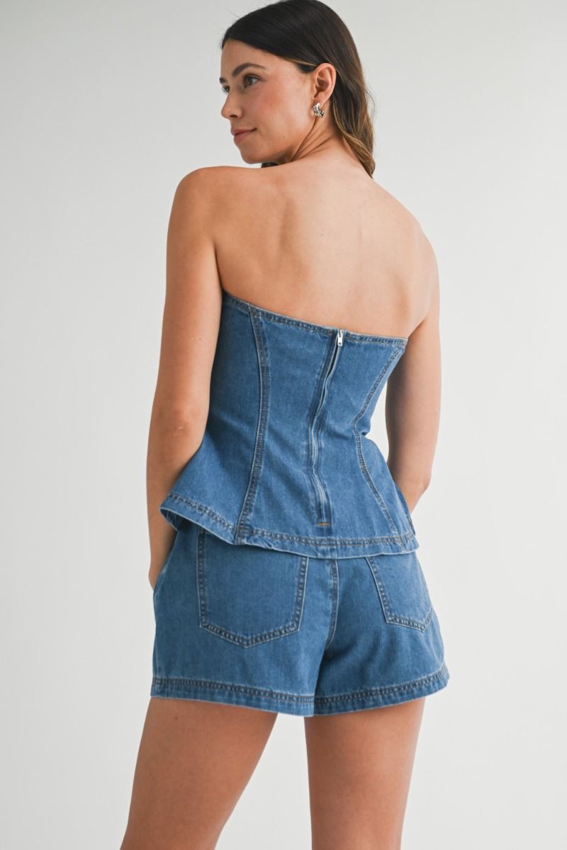 Denim Strapless Top and Matching Shorts (PREORDER)