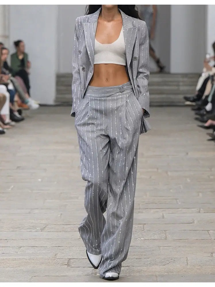 Double-Breasted Pantsuit w\Hand-Sewn Diamonds