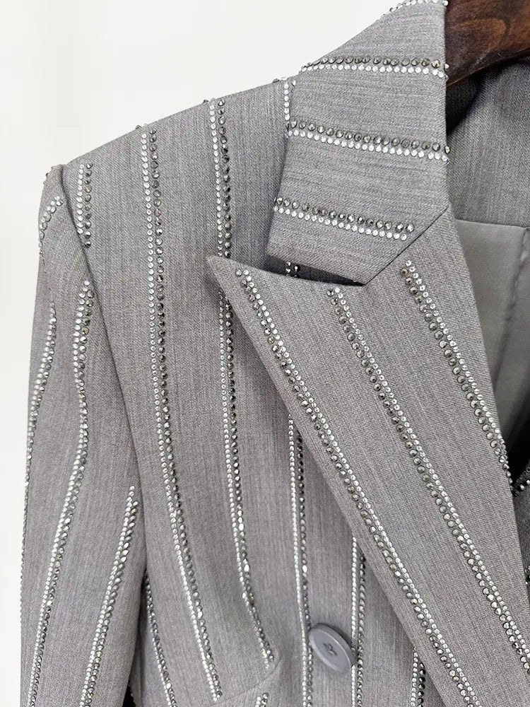 Double-Breasted Pantsuit w\Hand-Sewn Diamonds