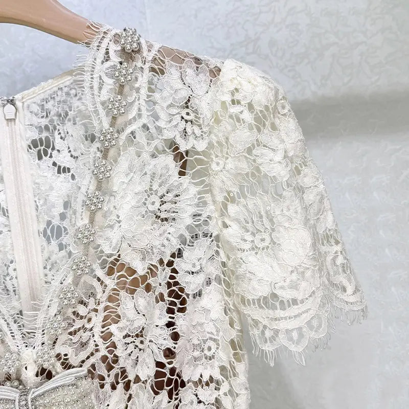 Elegant Lace Dress with Bowknot Detail