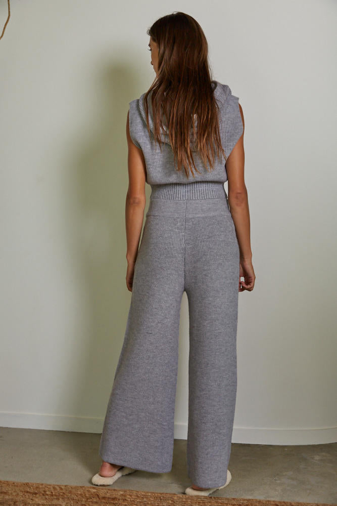 Knit Hoodie Vest and Wide Leg Pants