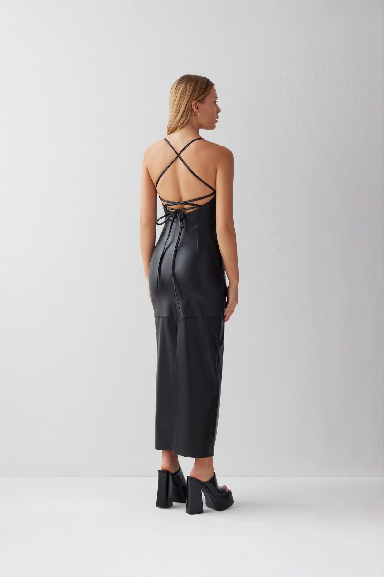 Faux Leather Strappy Maxi Dress