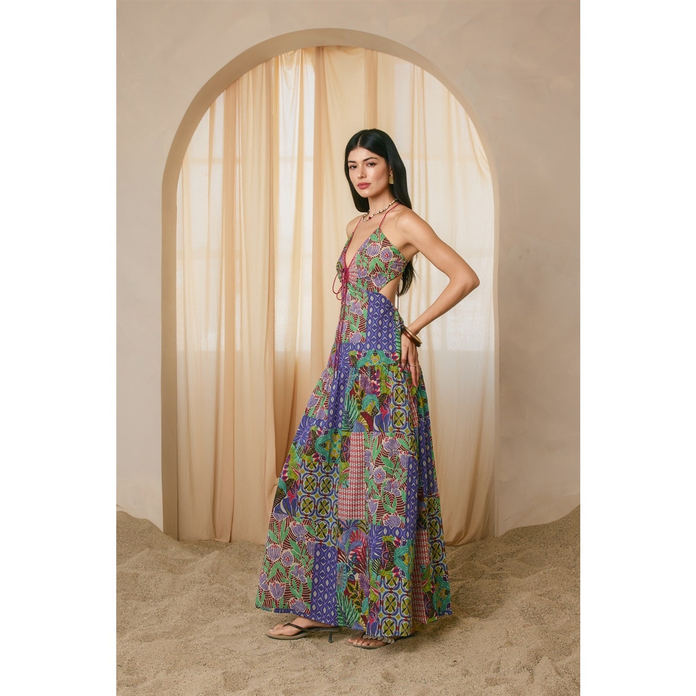 Lagoon Bloom Tie Detail Maxi Dress