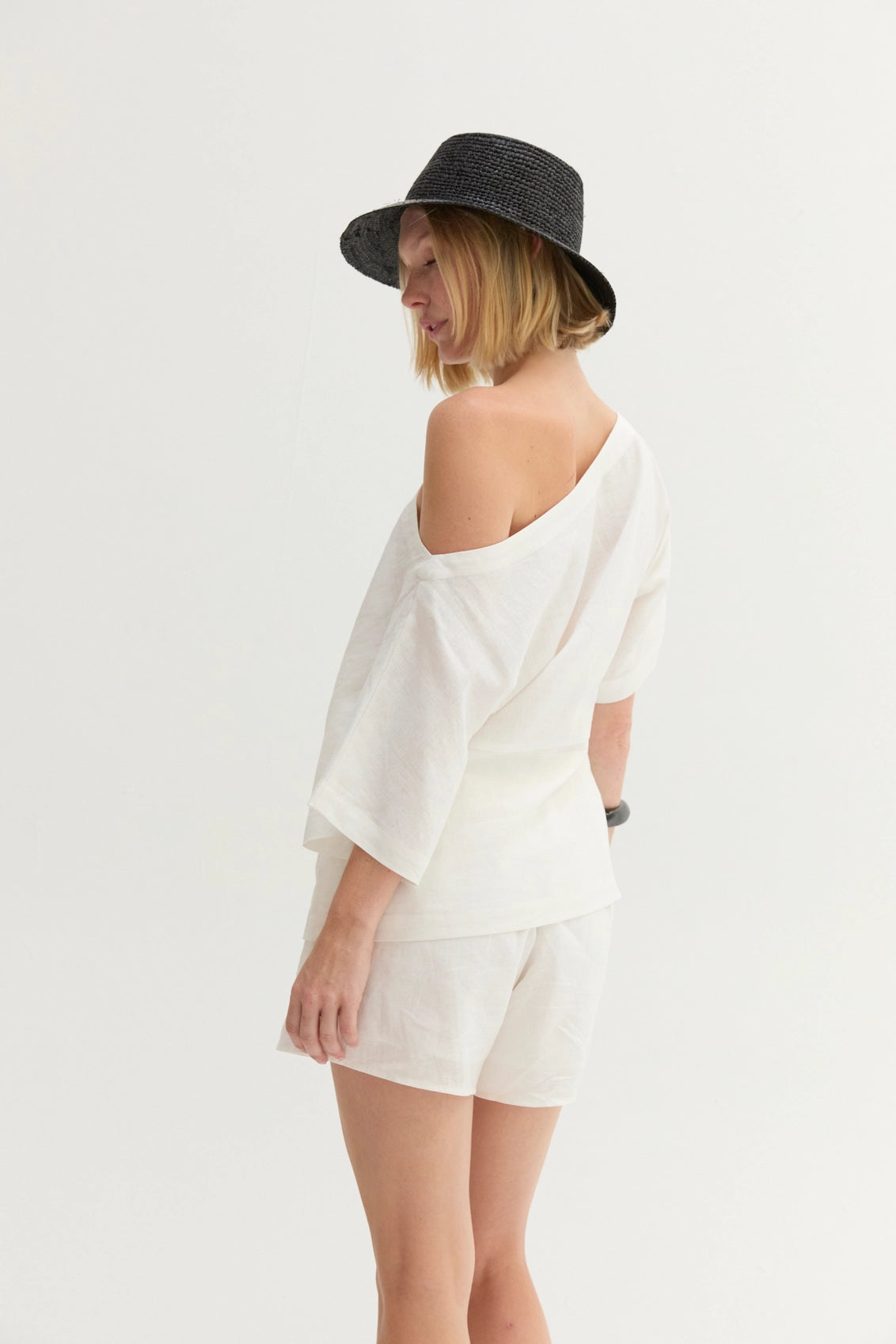 Elana Linen Blend One Shoulder Top - Imported