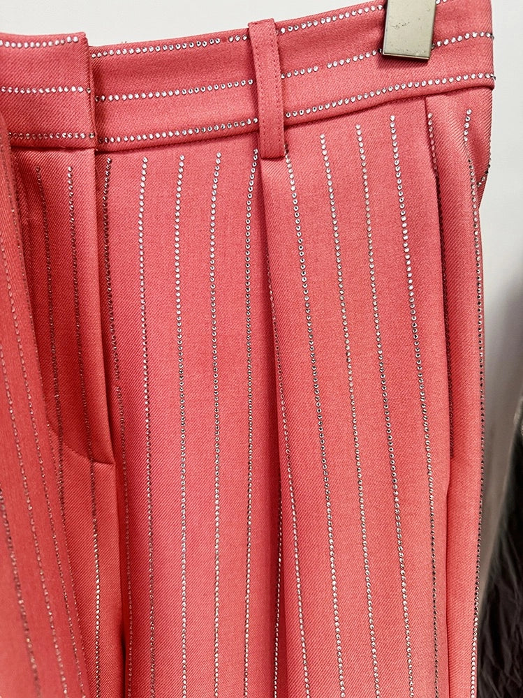 Chic Pink Striped Blazer and Pants Set