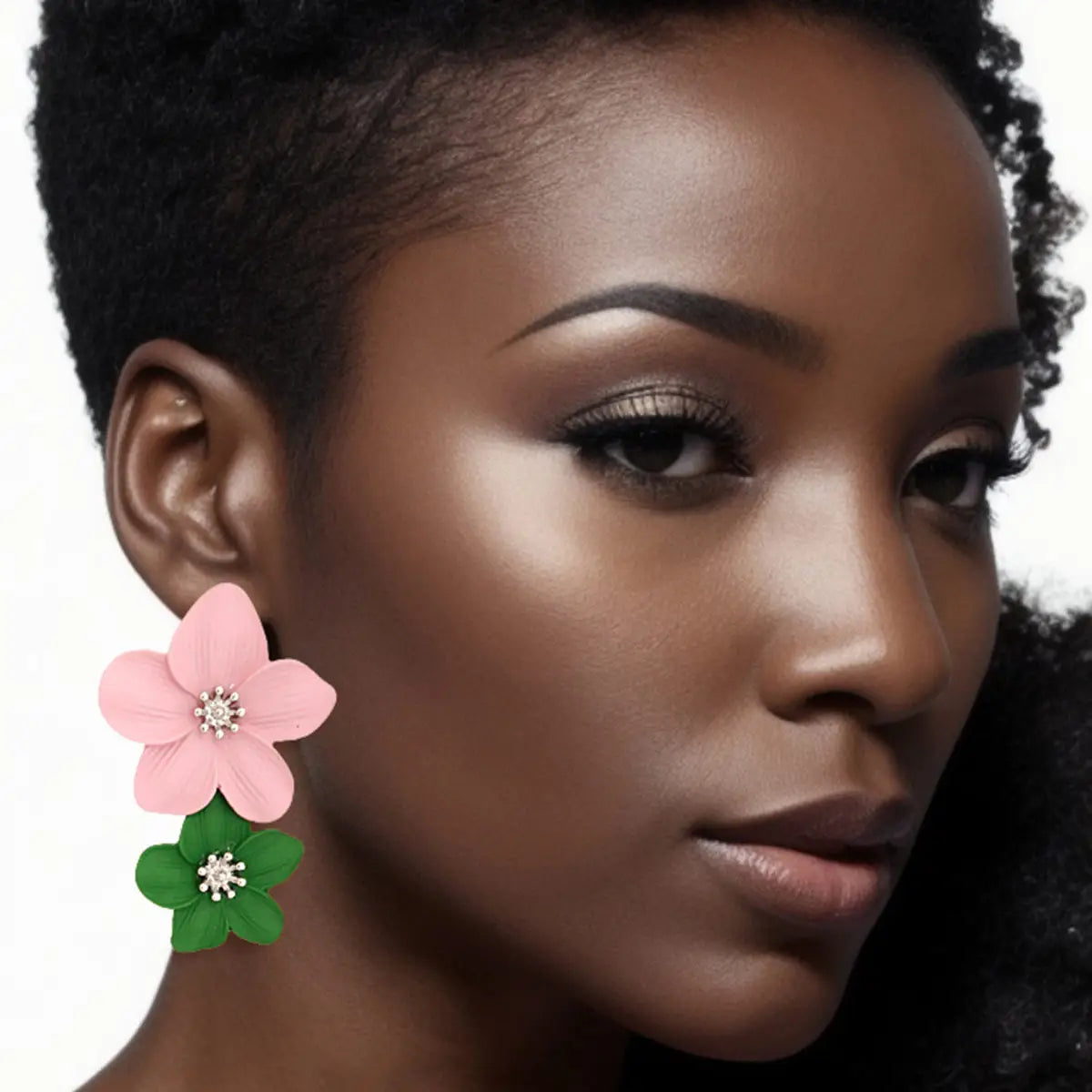 Pink and Green Flower Earrings