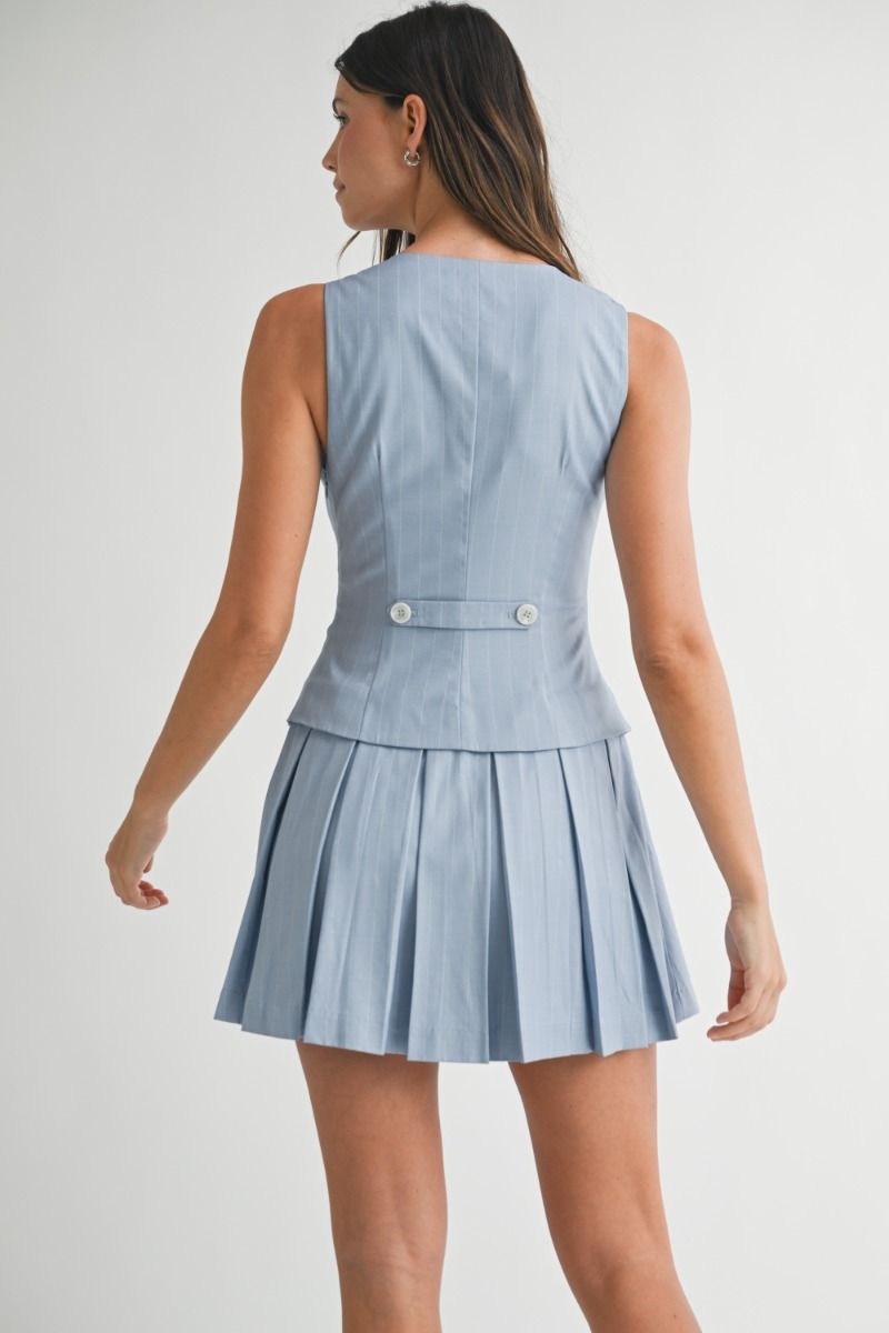 Pinstriped Vest Pleated Skirt Mini Dress (PREORDER)