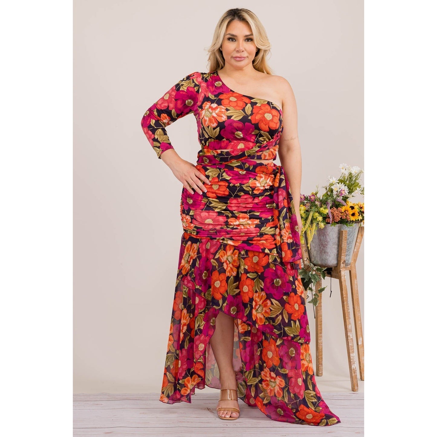 One-Shoulder Top/Skirt Set (Plus Size)