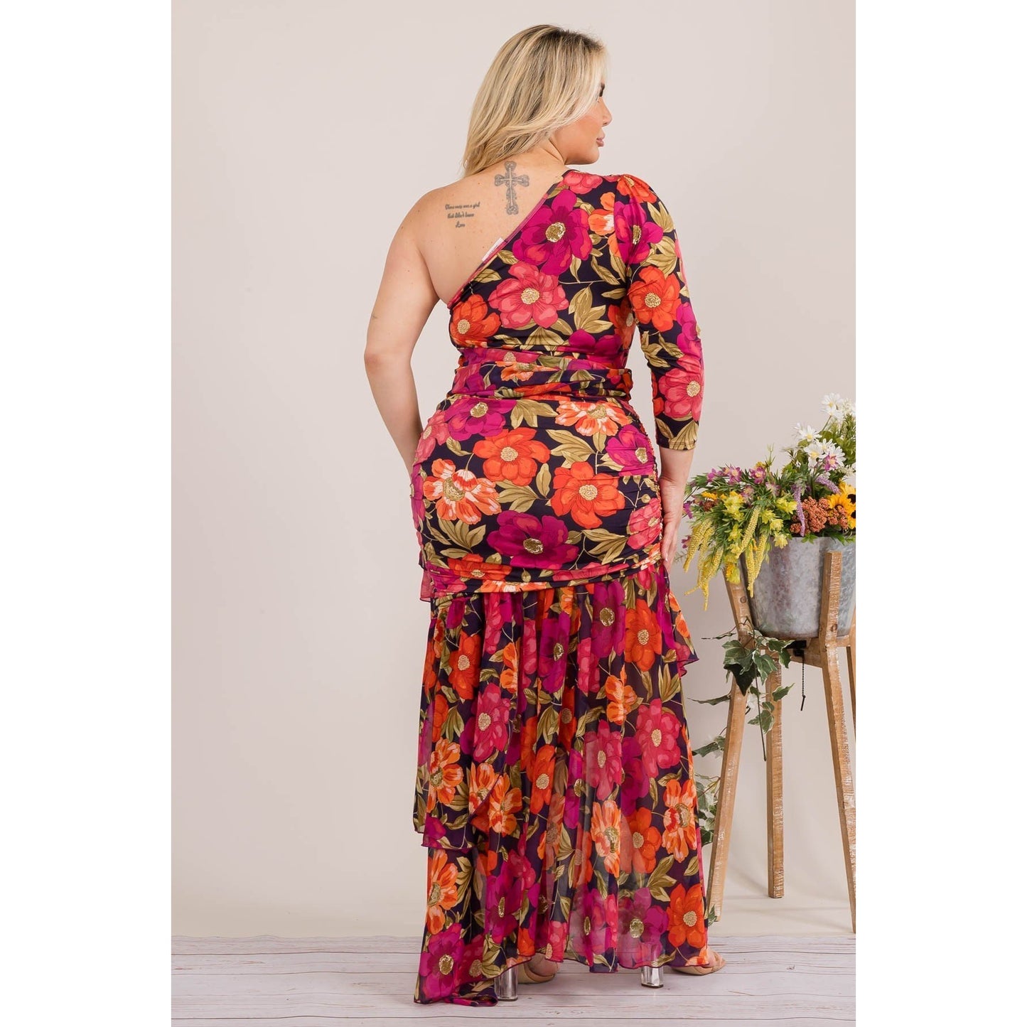 One-Shoulder Top/Skirt Set (Plus Size)