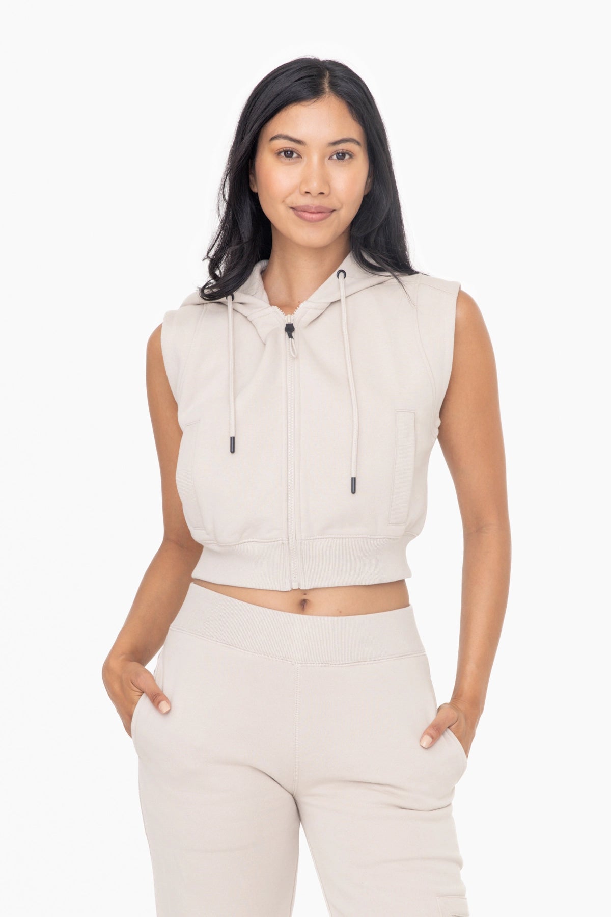 Brushed Fleece Cropped Hoodie Vest