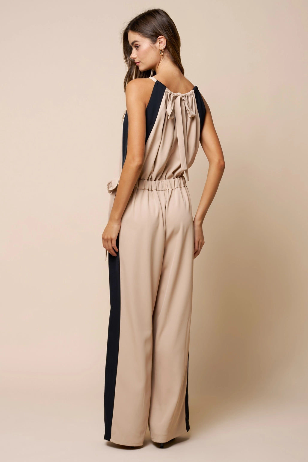 Tie-Waist Wide Leg Jumper - Tan