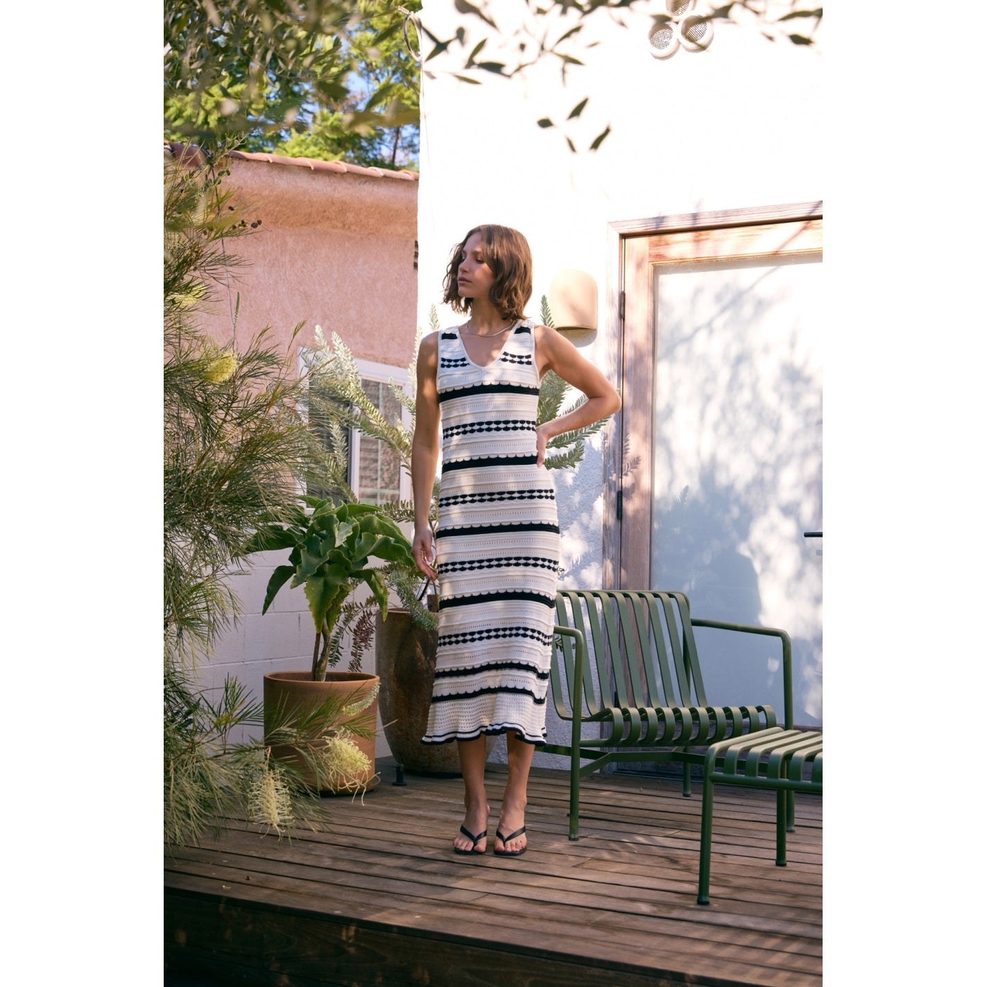 Crochet Midi Striped Sweater Dress