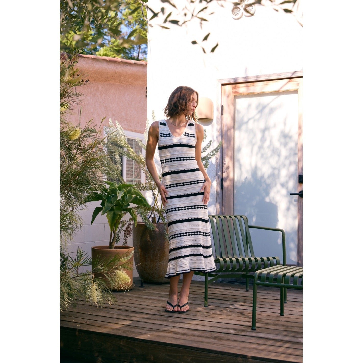 Crochet Midi Striped Sweater Dress