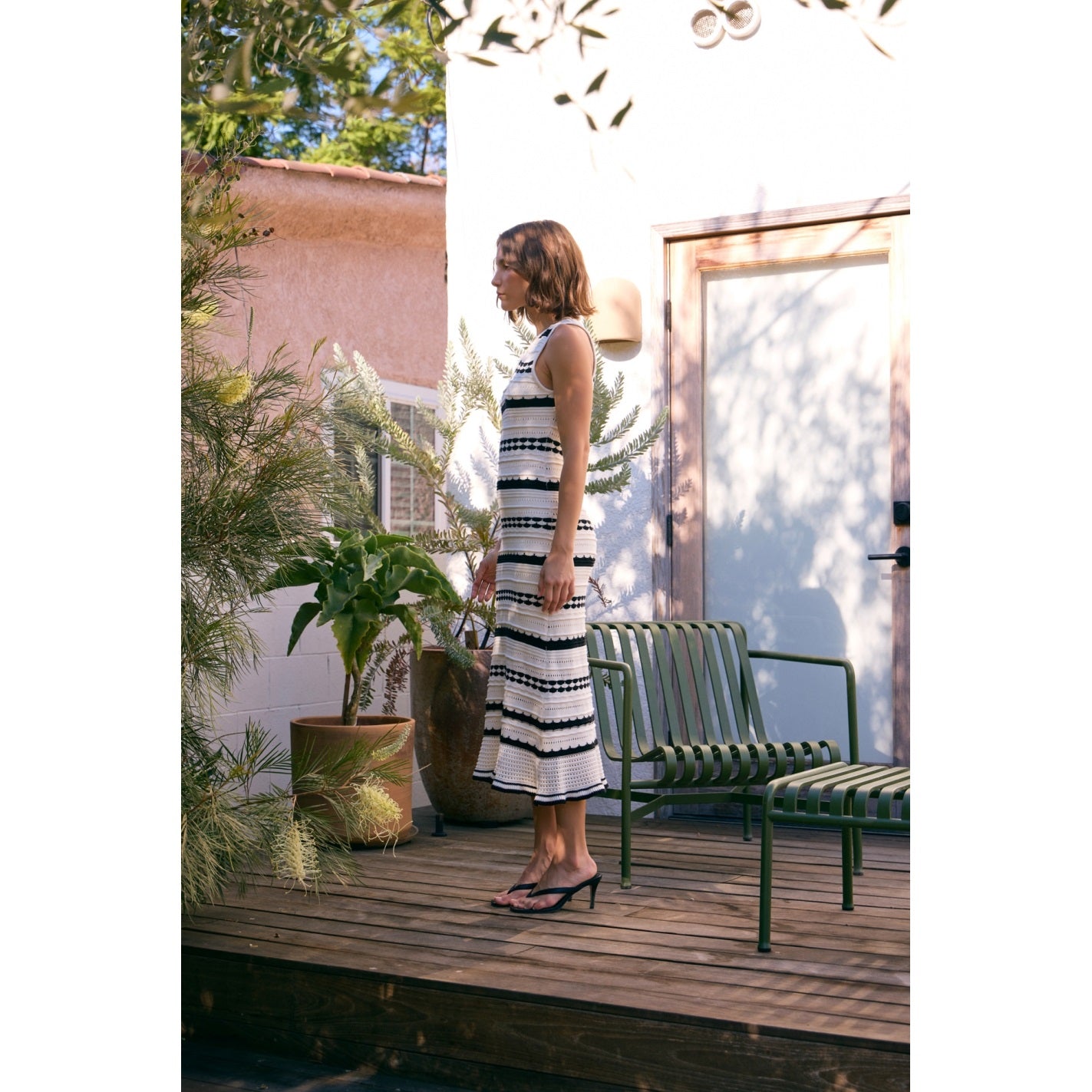 Crochet Midi Striped Sweater Dress