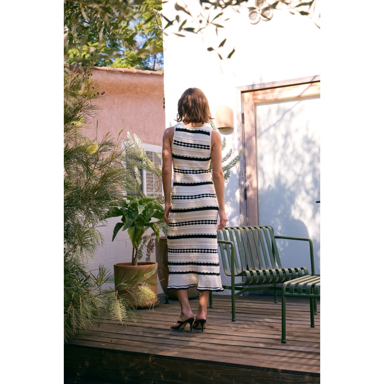 Crochet Midi Striped Sweater Dress