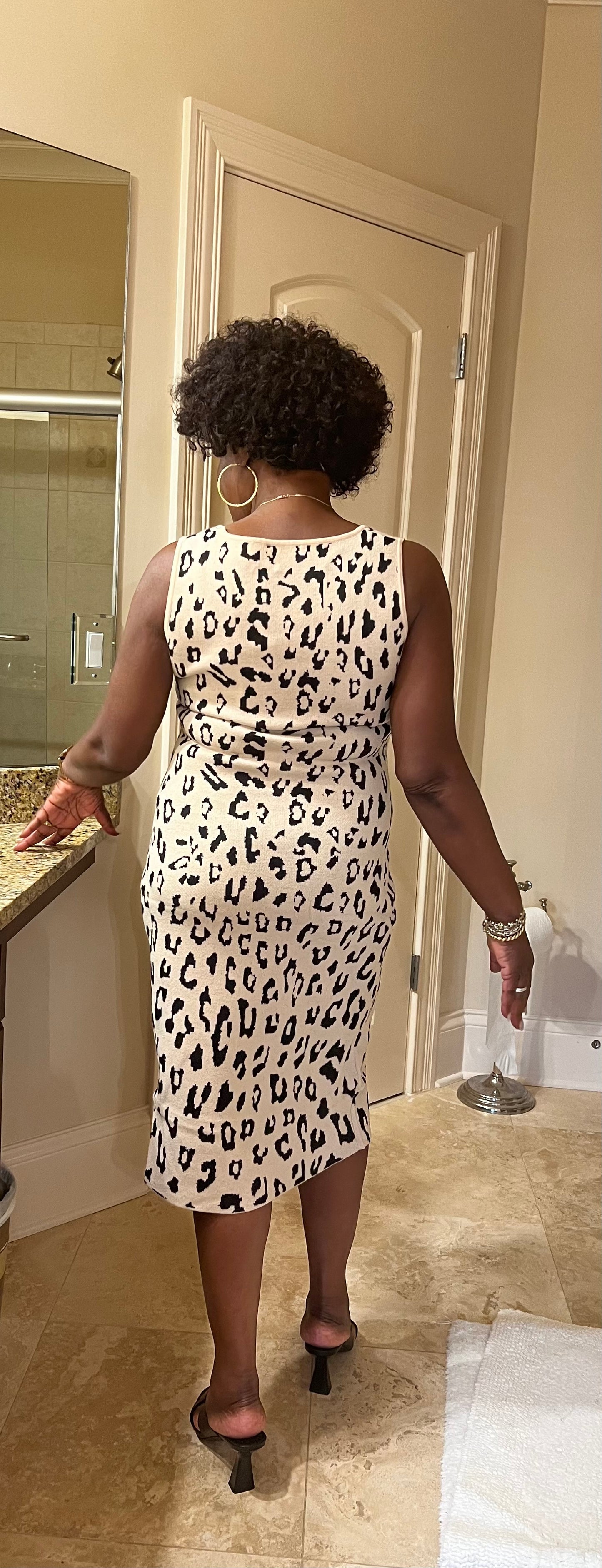 Animal Print Knit Midi Dress - Ivory/Black