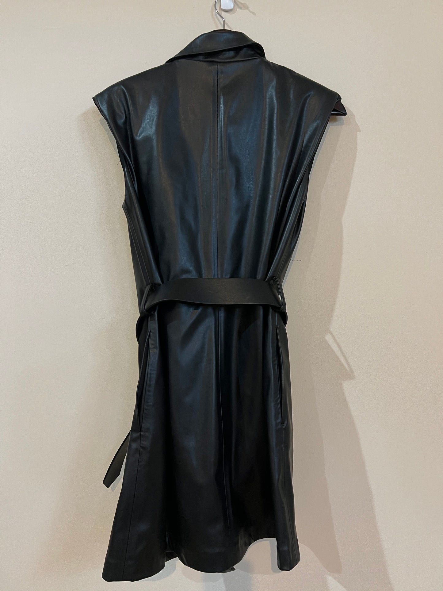 Zara Faux LEATHER VEGAN MINI BELTED DRESS- Black