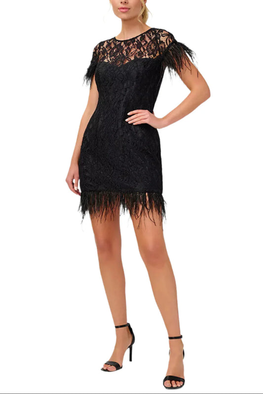 Lace Feather-Detail Cocktail Dress