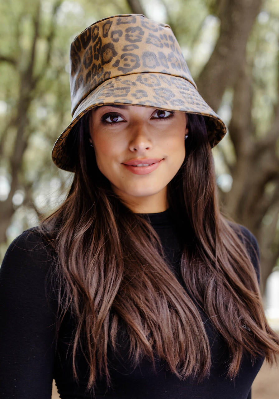 Leopard Print Bucket Hat (Faux Leather)