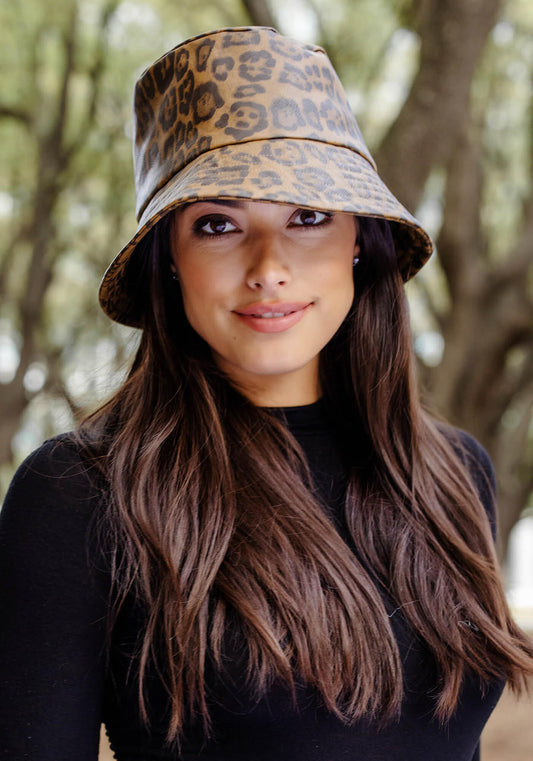 Leopard Print Bucket Hat (Faux Leather)