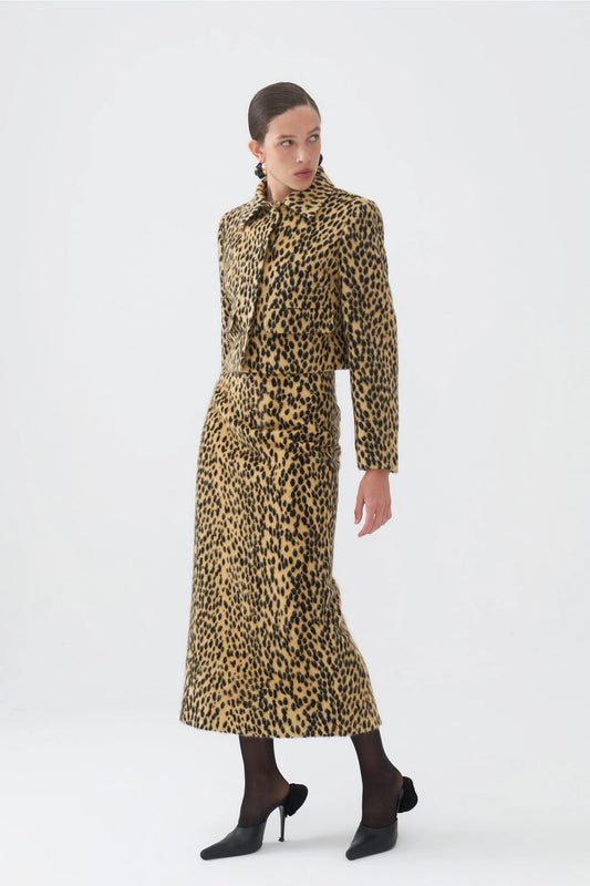 Leopard Crop Jacket and Skirt