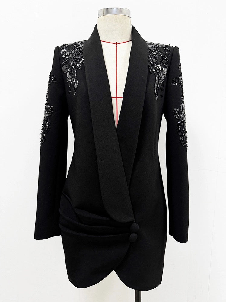 Beaded Shawl Collar Blazer Dress