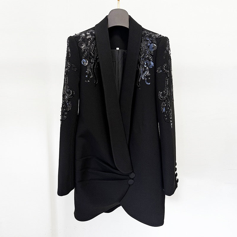 Beaded Shawl Collar Blazer Dress