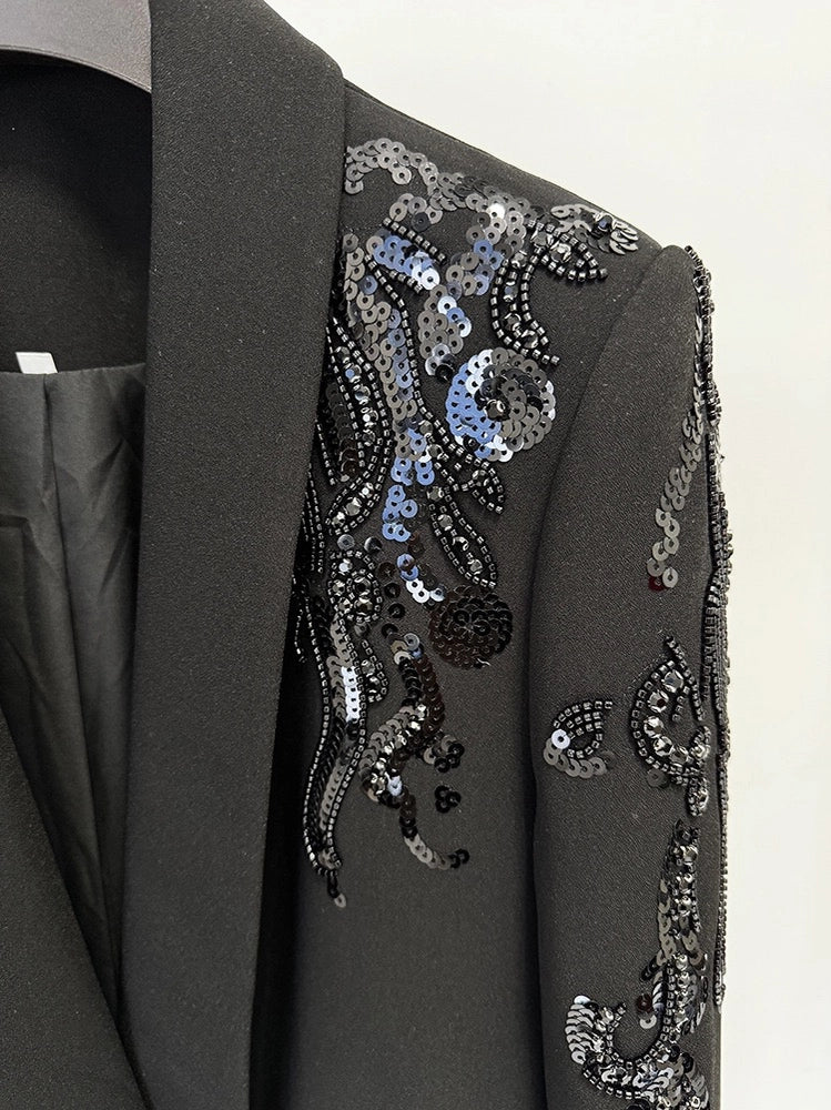 Beaded Shawl Collar Blazer Dress