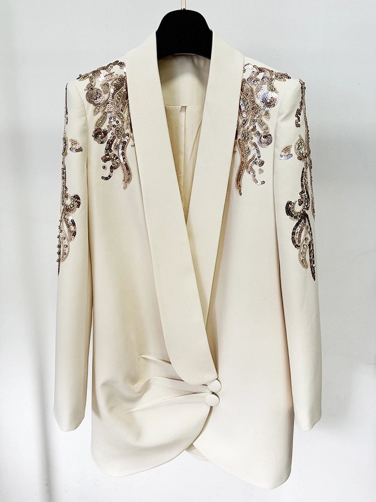 Beaded Shawl Collar Blazer Dress