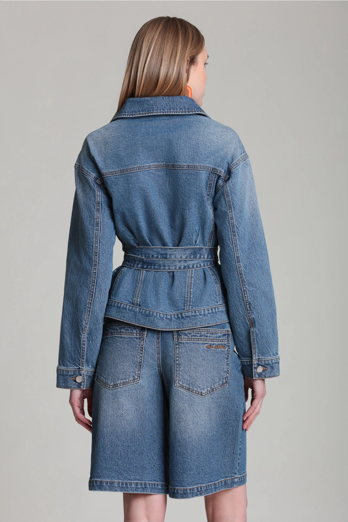 Cinched Back Belted Denim Trucker Jacket