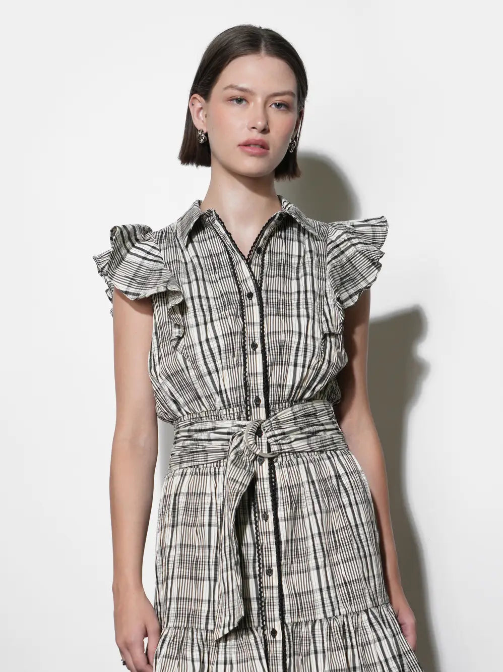 Mabel Belted Plaid Mini Dress
