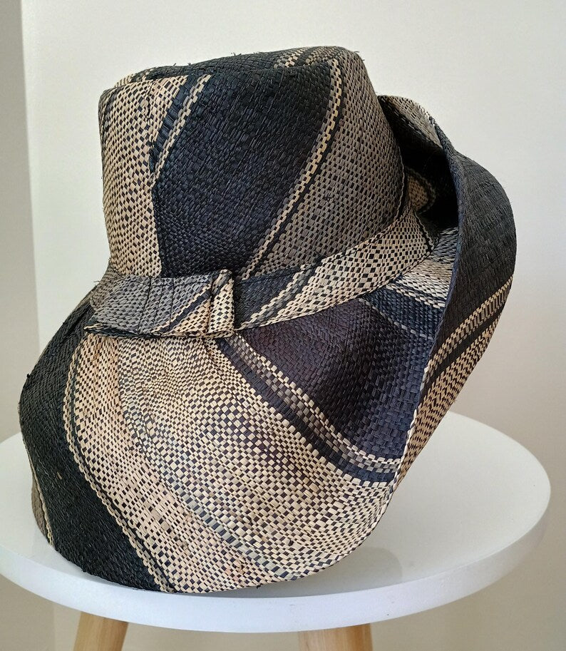 Raffia Straw Lightweight Sun Hat - Black/Beige