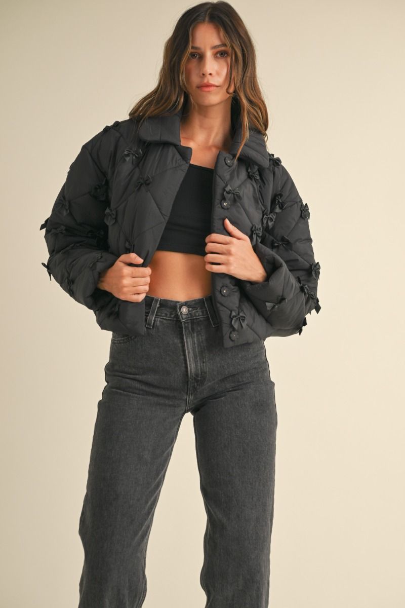 Padded Ribbon Quilted Padded Ribbon Bow Detail Jacket – Color Girl Boutique