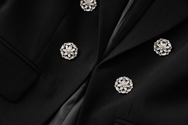 Handmade Beaded Rhinestone Button Blazer