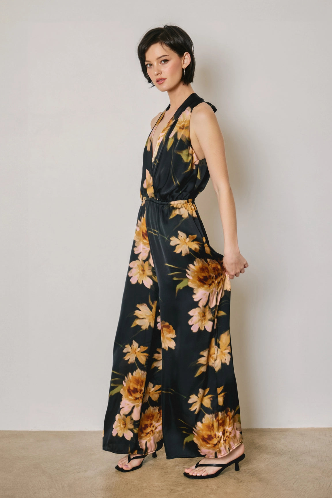Floral Halter Neck Wide Leg Jumpsuit