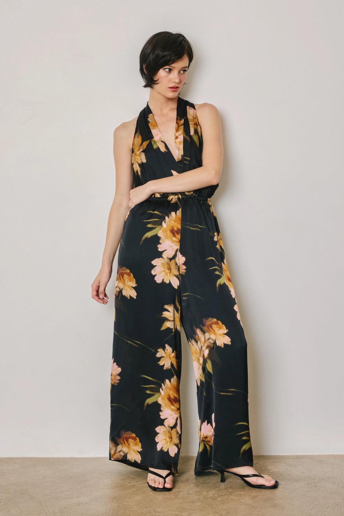 Floral Halter Neck Wide Leg Jumpsuit