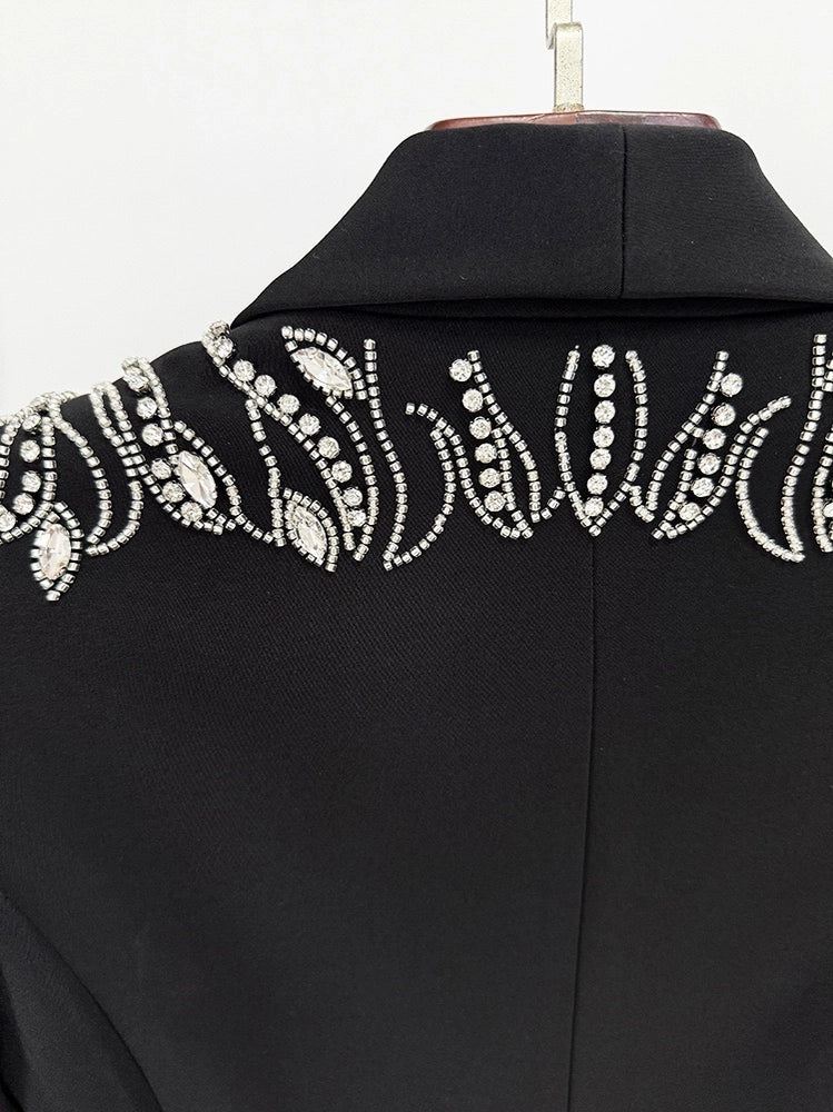 Hand-Embellished Beaded Suit Jacket with Slit Skirt