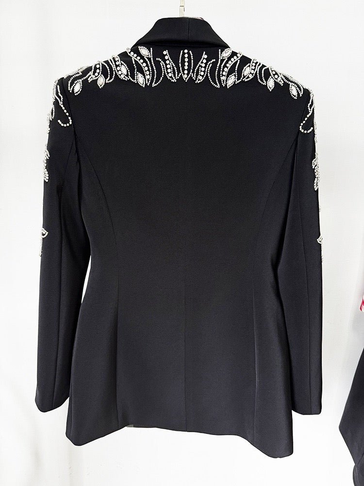 Hand-Embellished Beaded Suit Jacket with Slit Skirt