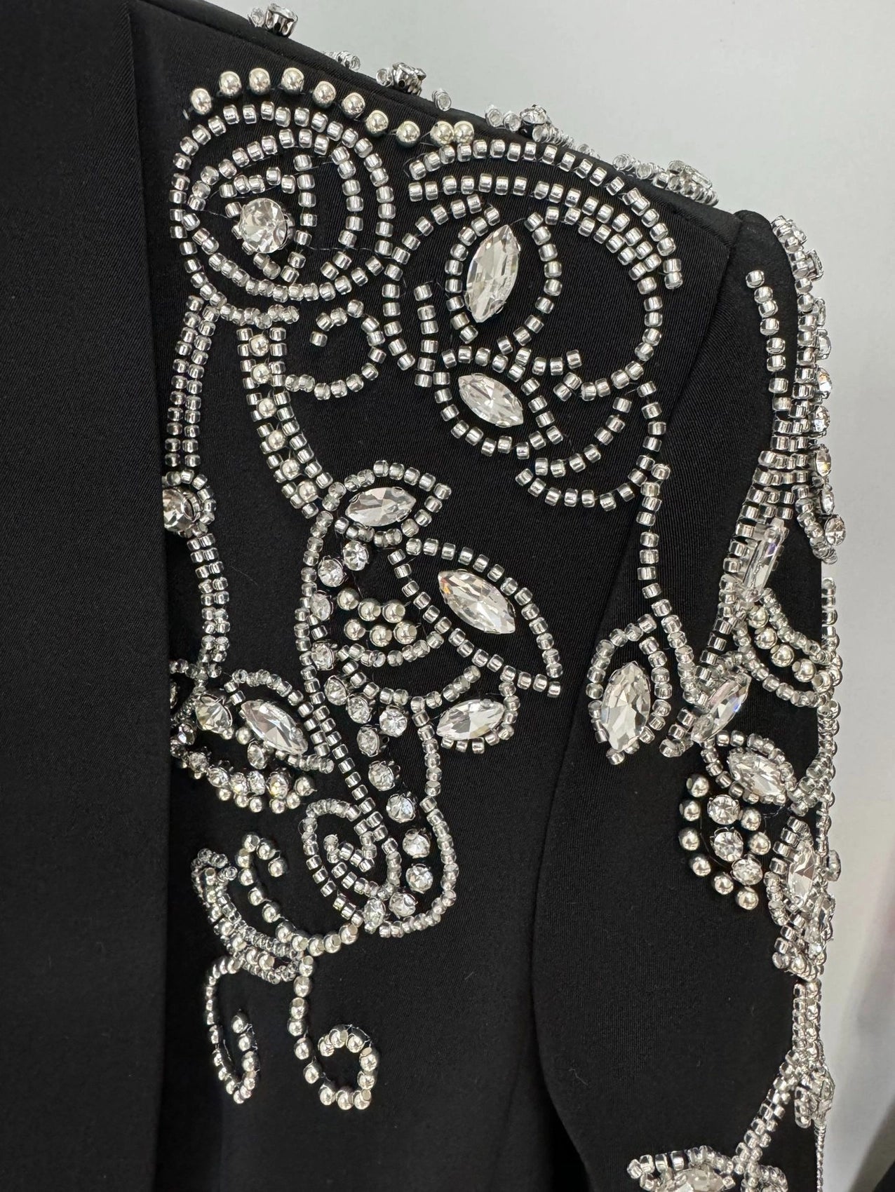 Hand-Embellished Beaded Suit Jacket with Slit Skirt